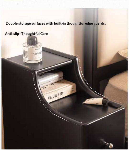 Solid RubberWood Ultra-Narrow Nightstand Storage Cabinet