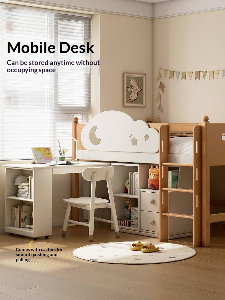 Rubberwood Solid Wood Children's Bed Modern Loft Bed