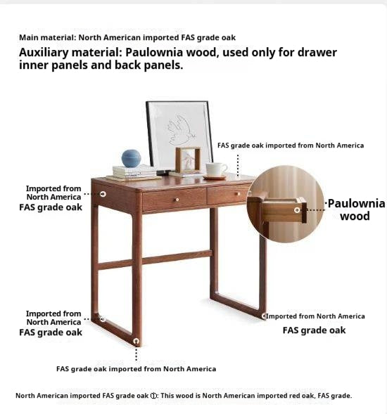 Oak Solid Wood Small Office Desk Walnut Color