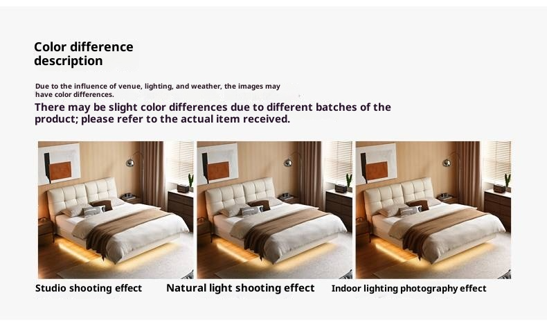 Genuine Leather Top Layer Cowhide Soft Suspension Bed with Lighting