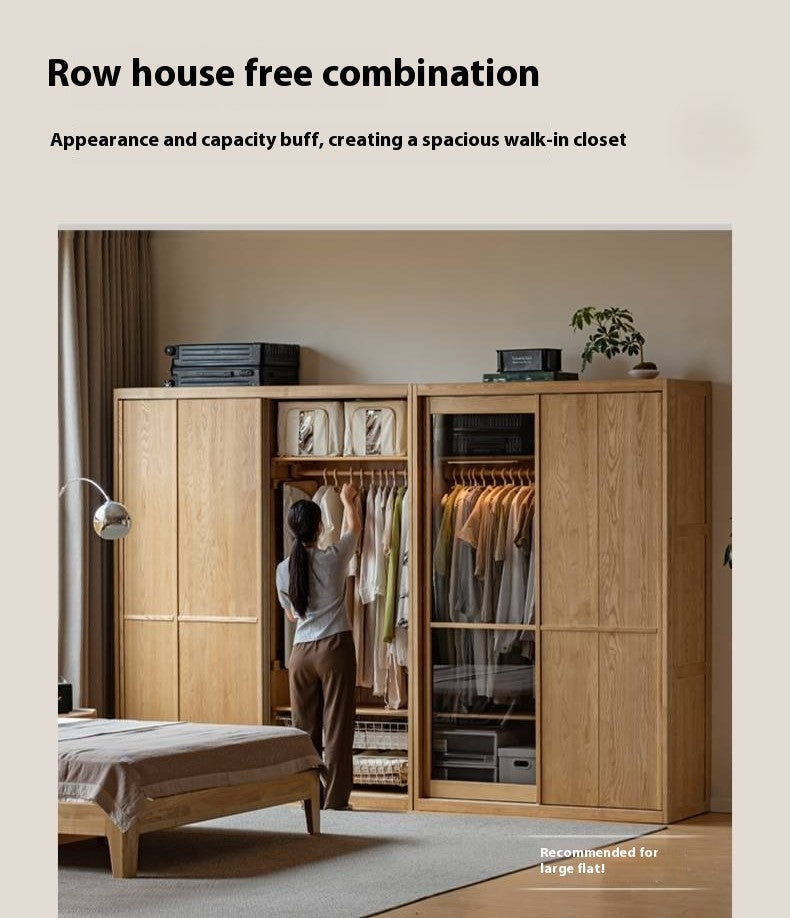 Ash Solid Wood Modern Wardrobe With Sliding Doors