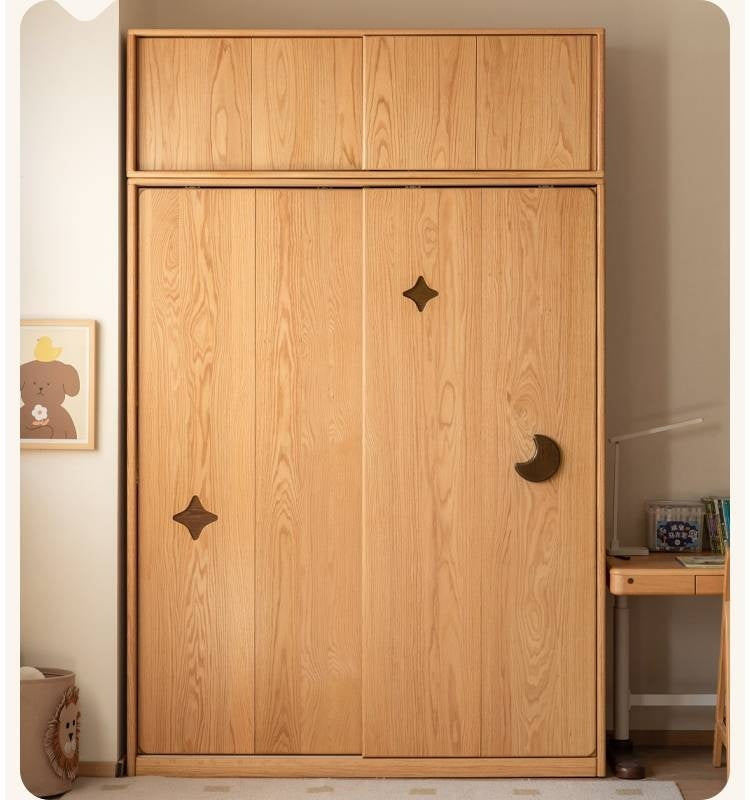 Oak Solid Wood Kids Sliding Door Wardrobe