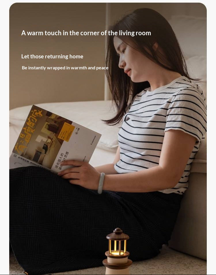 Black Walnut, Maple Solid WoodLighthouse Night Light for Bedroom and Bedside