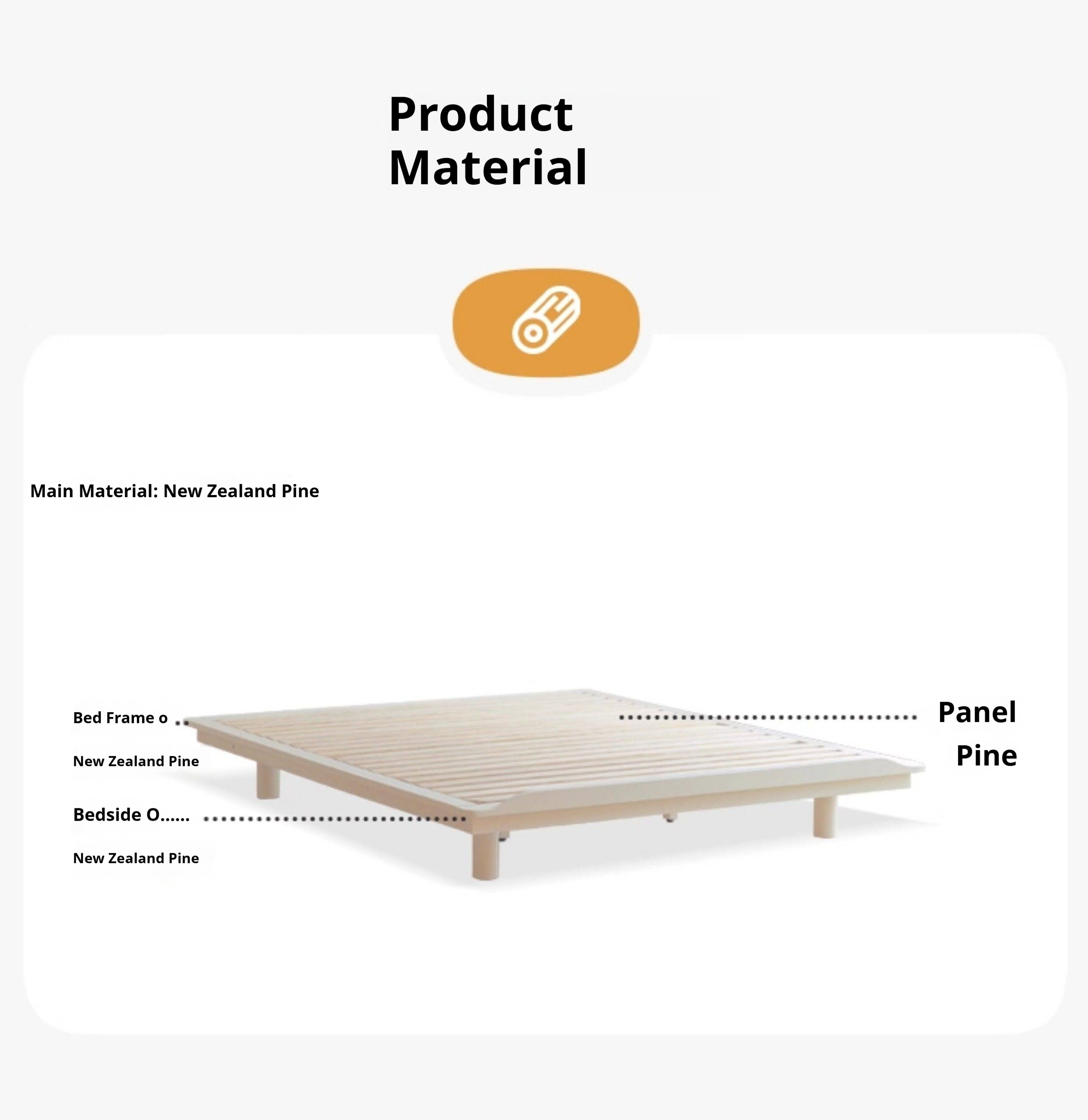 Pine Solid Wood Platform Bed, Headboard-Free Bed, Floor-Standing Floating Bed