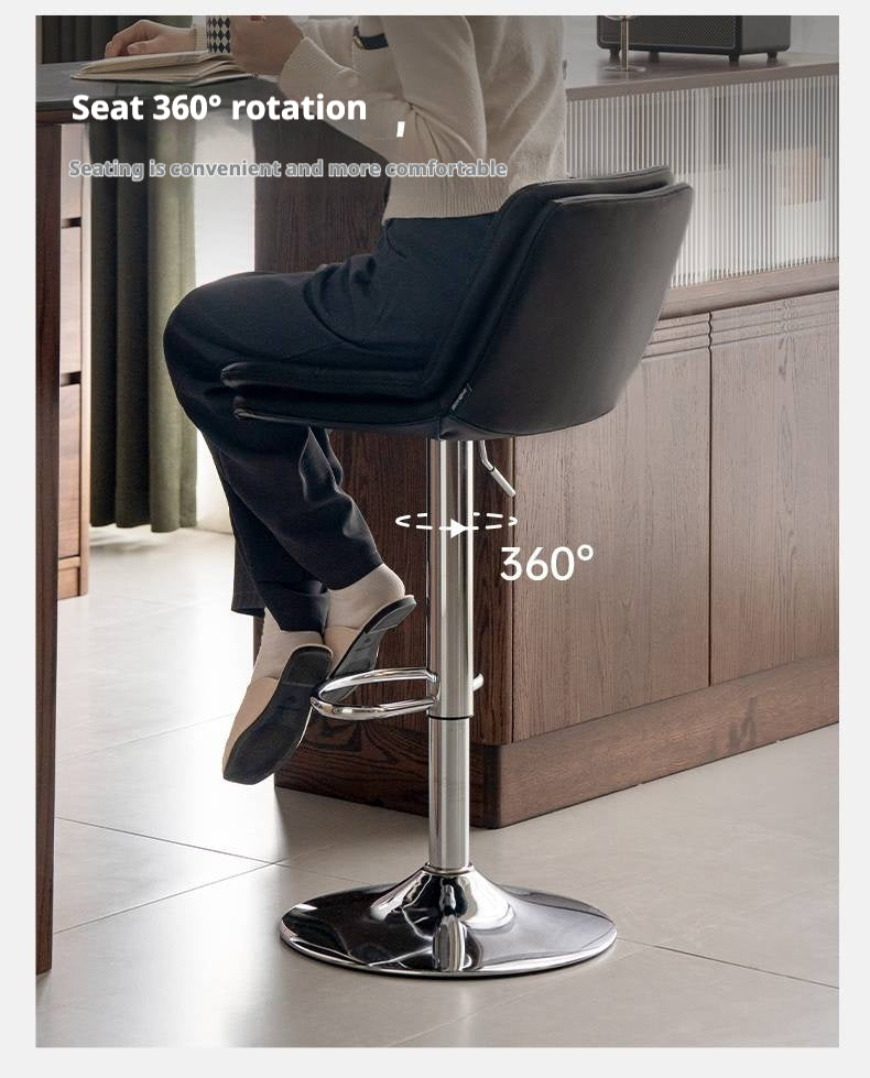 Leather High Backrest Rotating Bar Chair.