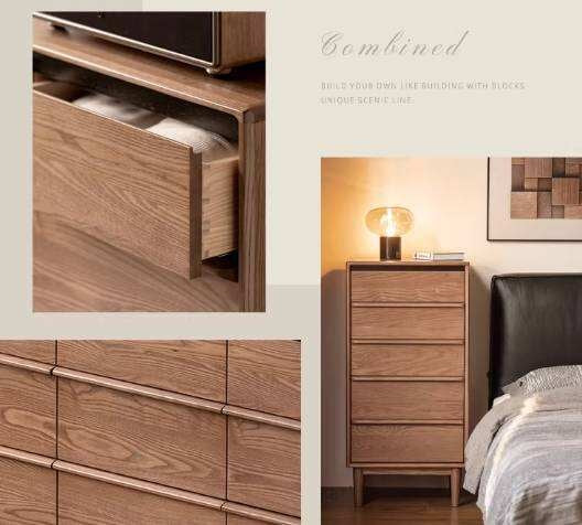 Ash Solid Wood Modern Side Cabinet with Shelved Interior