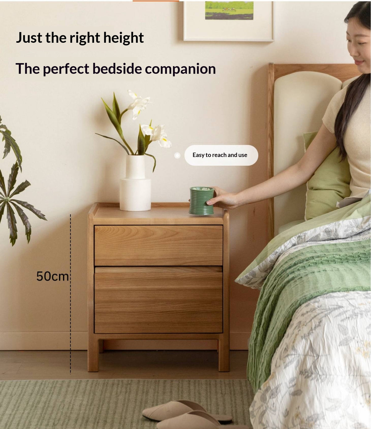 Ash Solid Wood Small Nightstand