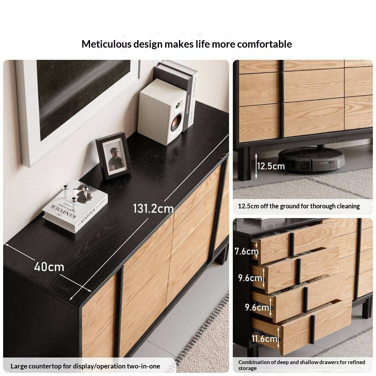 Ash Solid Wood Minimalist Chest of Drawers with Eight Drawers