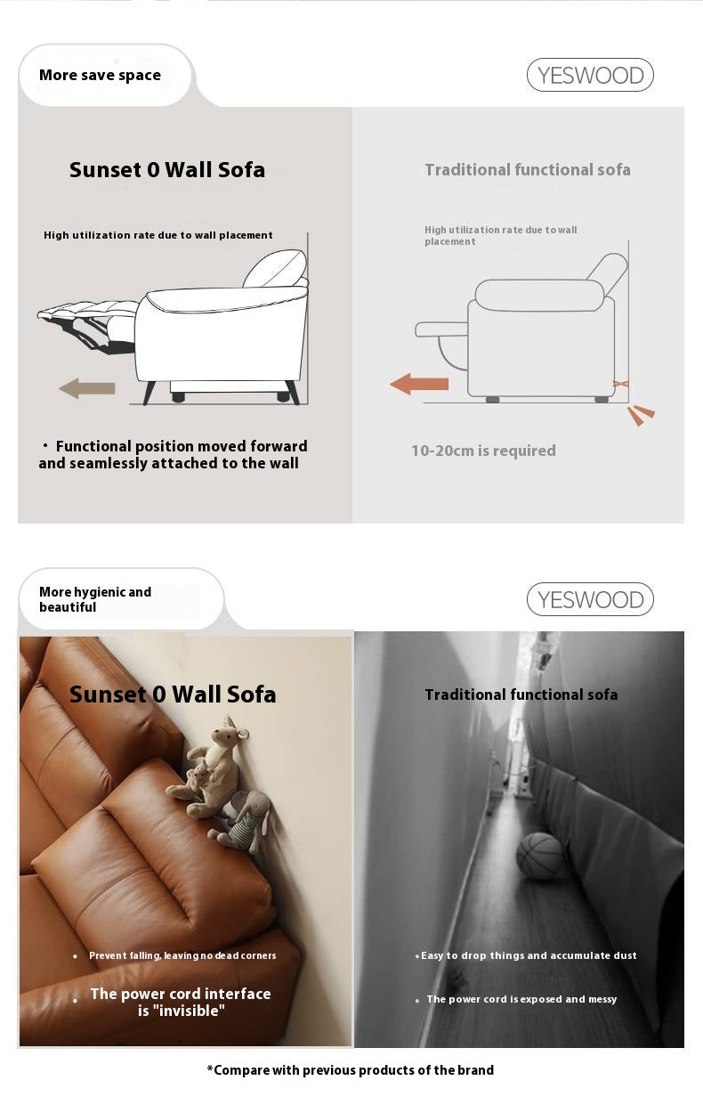 Leather Electric Zero Wall Sofa Italian Light Luxury.