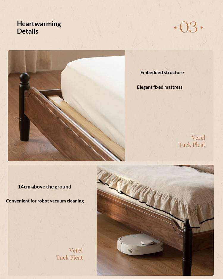 Black Walnut Solid Wood Bed with Reeded Arched Headboard and Turned Corner Posts