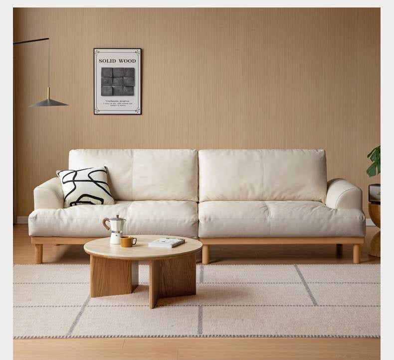 Oak Solid Wood Genuine Leather Sofa