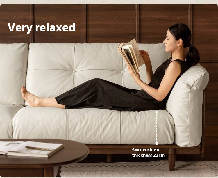 Black Walnut, Oak Solid Wood Genuine Leather Sofa Italian-Inspired