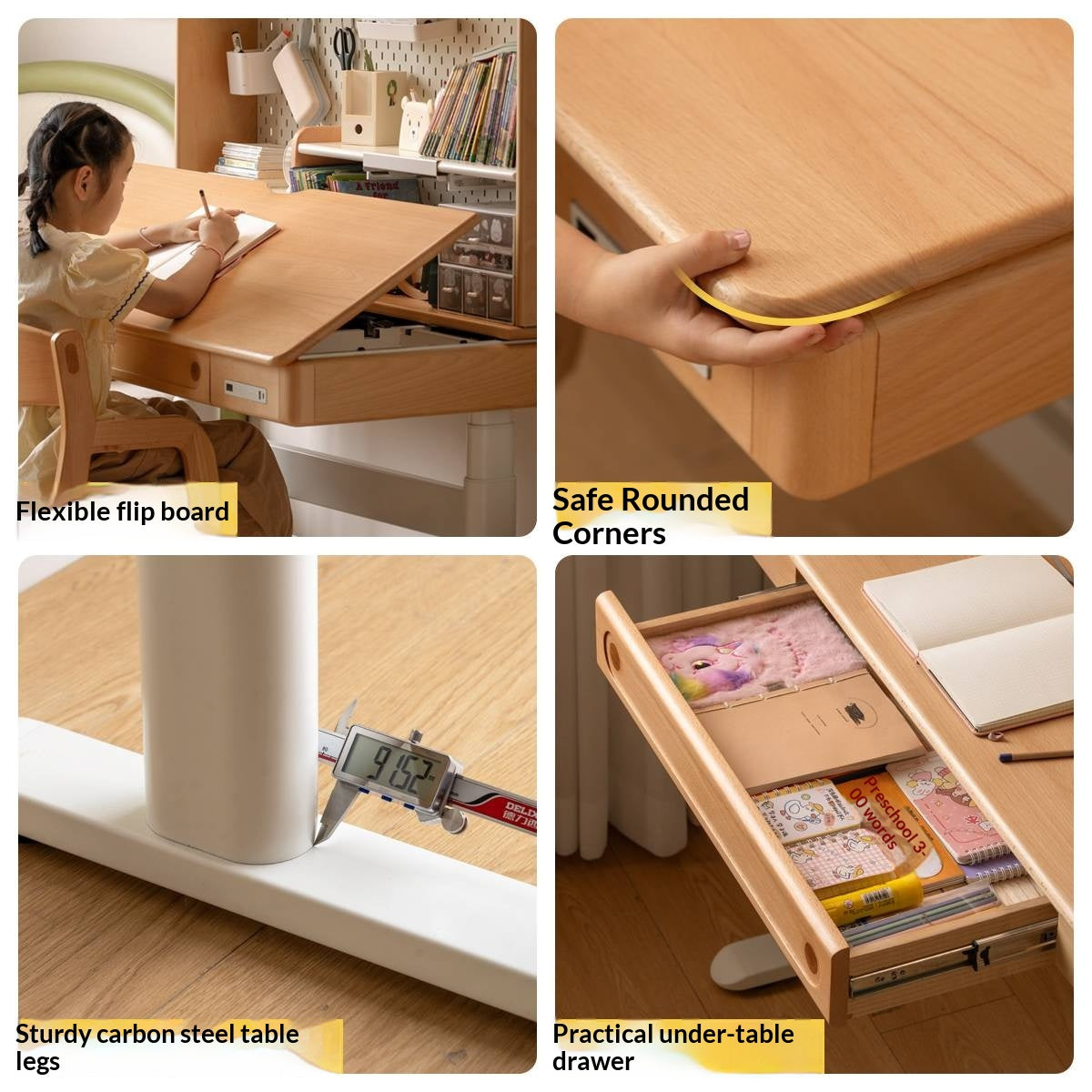 Beech Solid Wood Children's Study Desk with Electric Lift