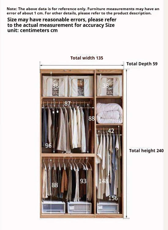 Oak Solid Wood Wardrobe with Double Doors