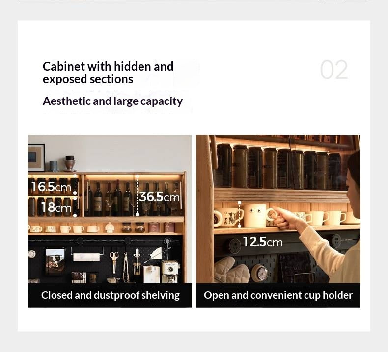 Oak Solid Wood Buffet Cabinet with Slab Surface, Sideboard