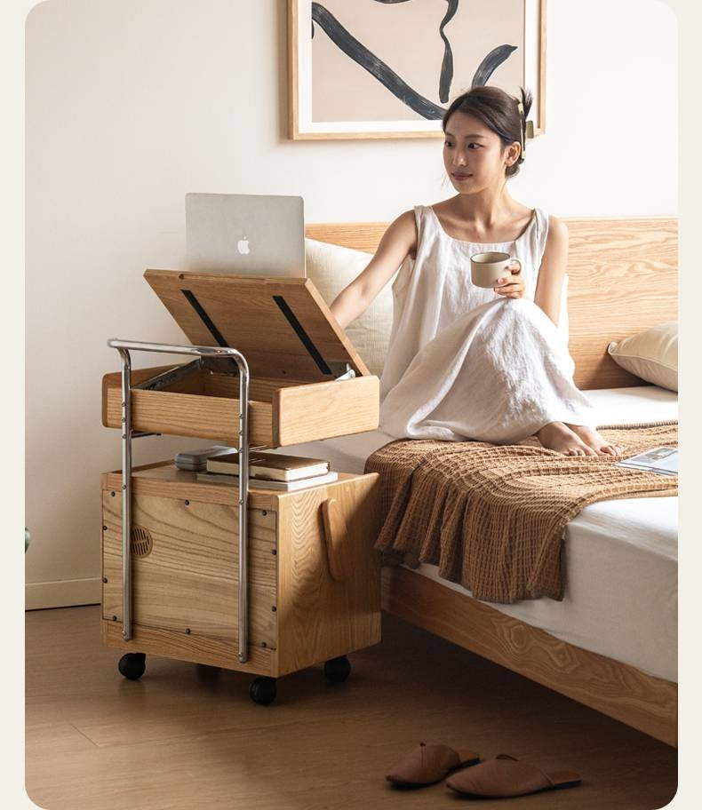 Ash Solid Wood Modern Style Mobile Side Table