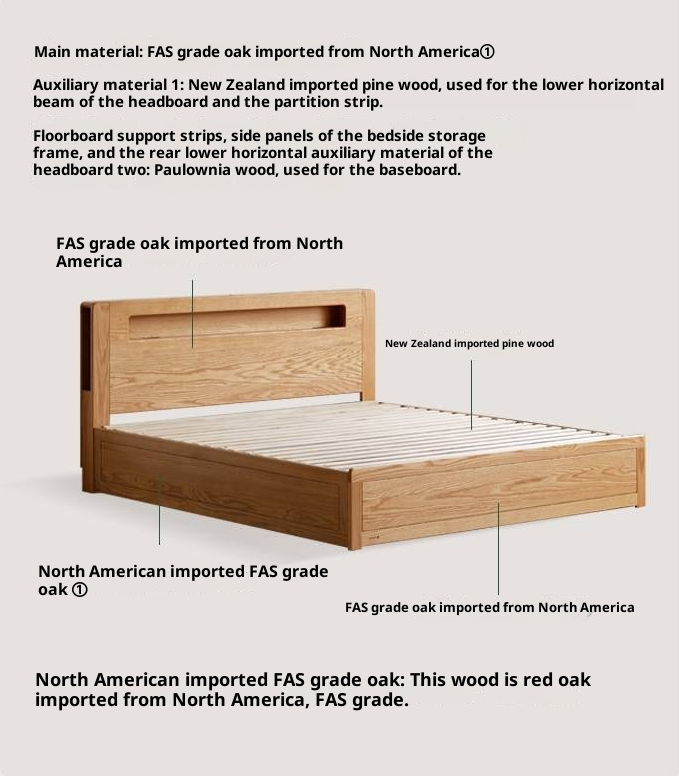 Oak Solid Wood Modern Minimalist Multifunctional with Light Box Bed