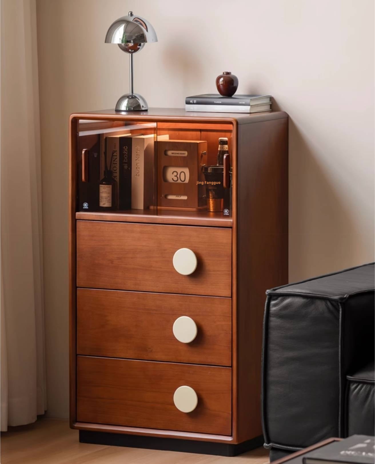 Poplar, Cherry Solid Wood Middle Ages Side Cabinet.