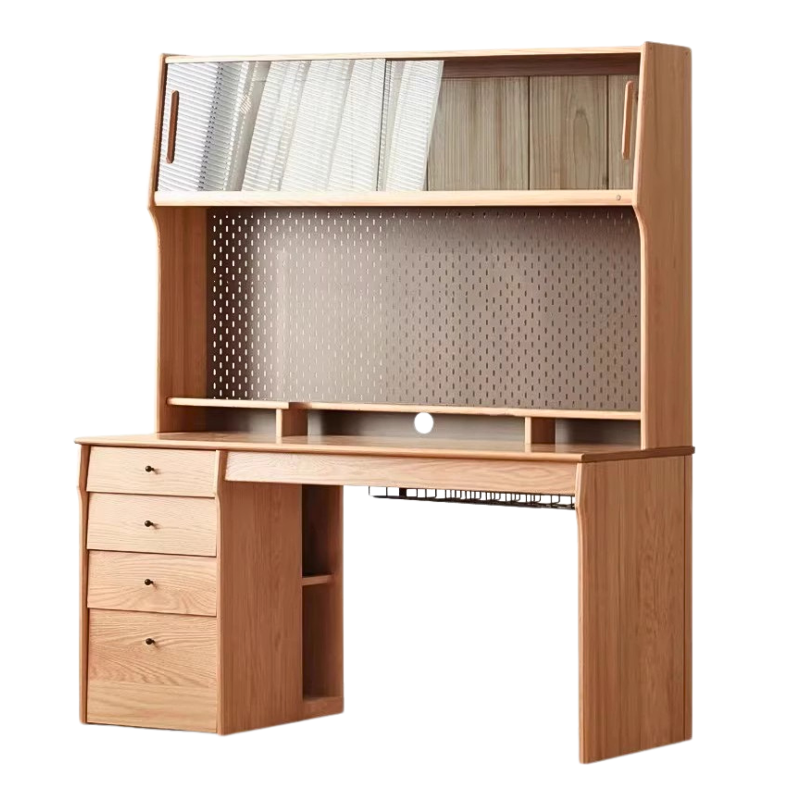 Oak, Cherry Solid Wood Desk Bookshelf Integrated Warm Light