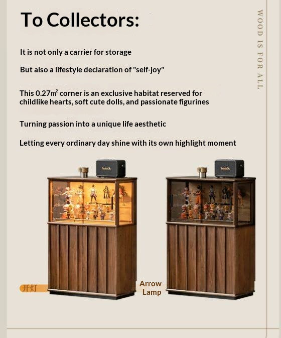 Black Walnut, Oak Solid Wood Side Cabinet with Modern Casual Display Design