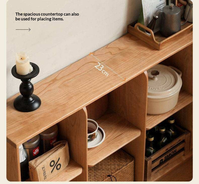 Cherry Solid Wood Freely Combinable Bookshelf with Floor-Standing Grid Design