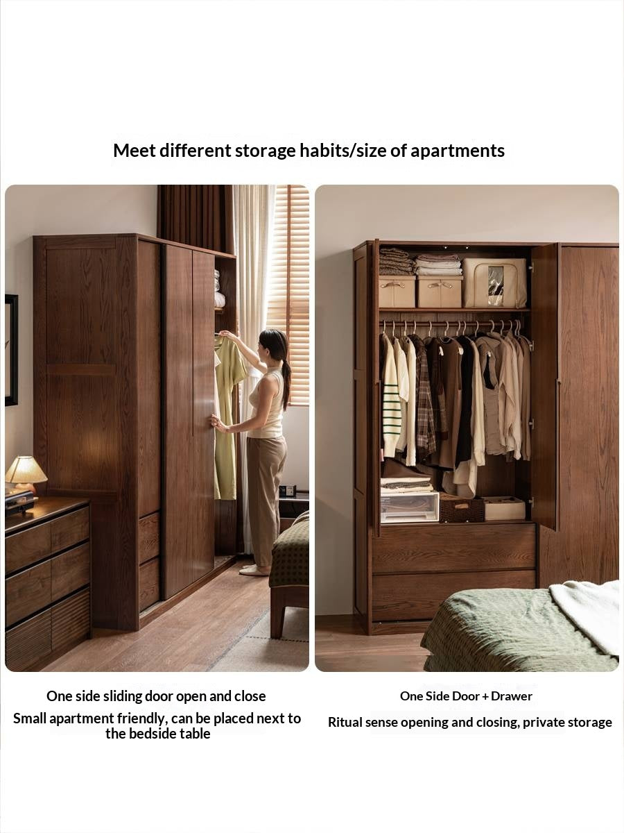 Oak Solid Wood Modern Style Wardrobe with Sliding Door