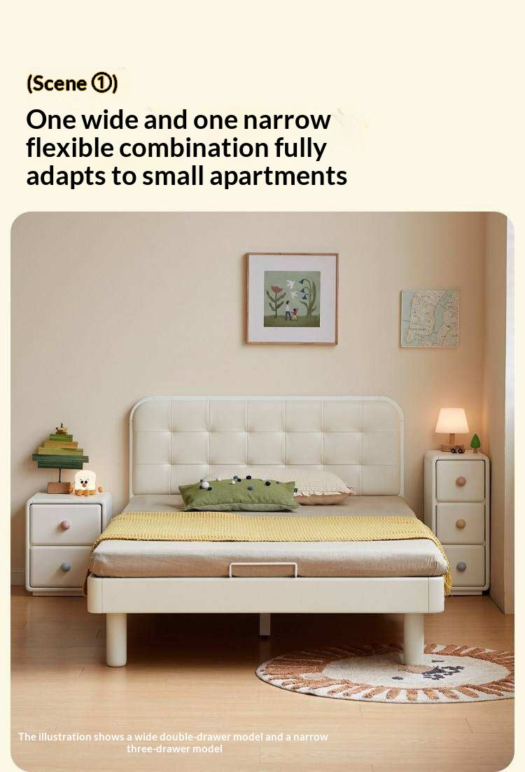 Solid Rubberwood, Beech Solid Wood Cream Style Ultra-narrow Children's Nightstand