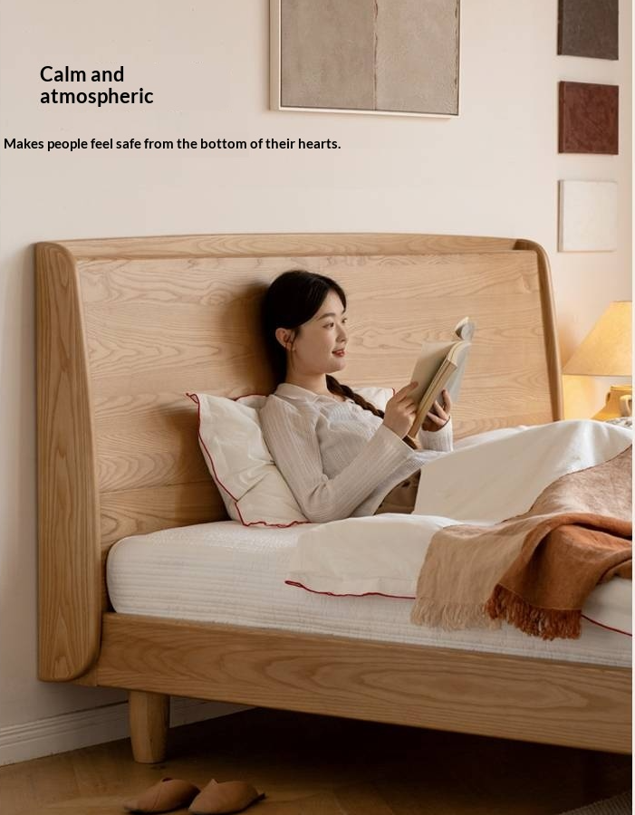 Ash Solid Wood High Backrest Large Bed