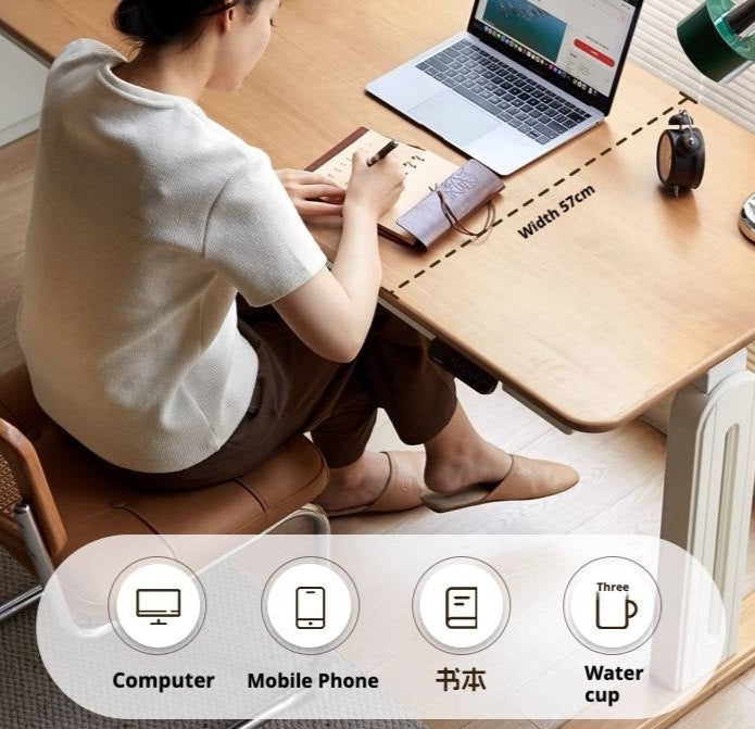 Beech Solid Wood Cream Style Study Electric Lift Desk.