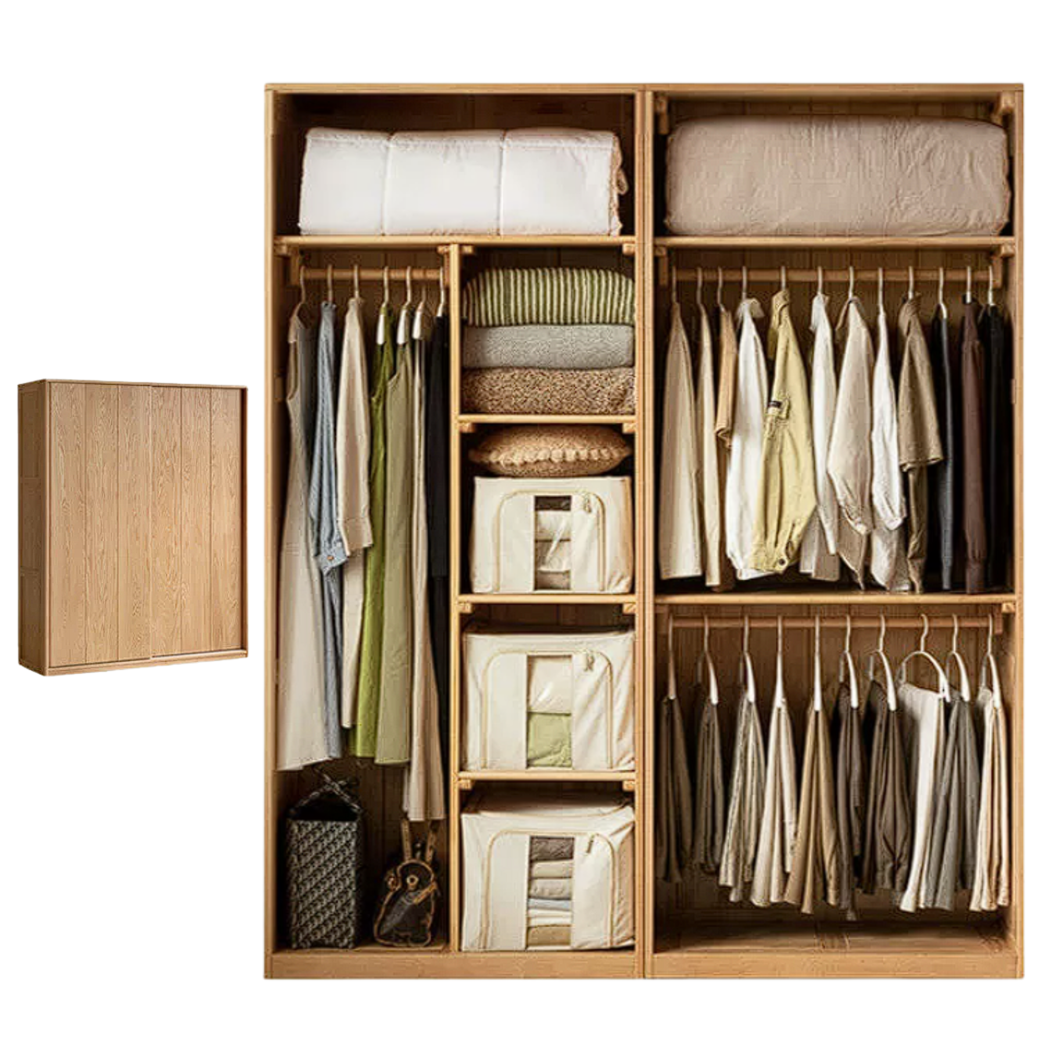 Oak Solid Wood Modern Storage Wardrobe with Casual Style