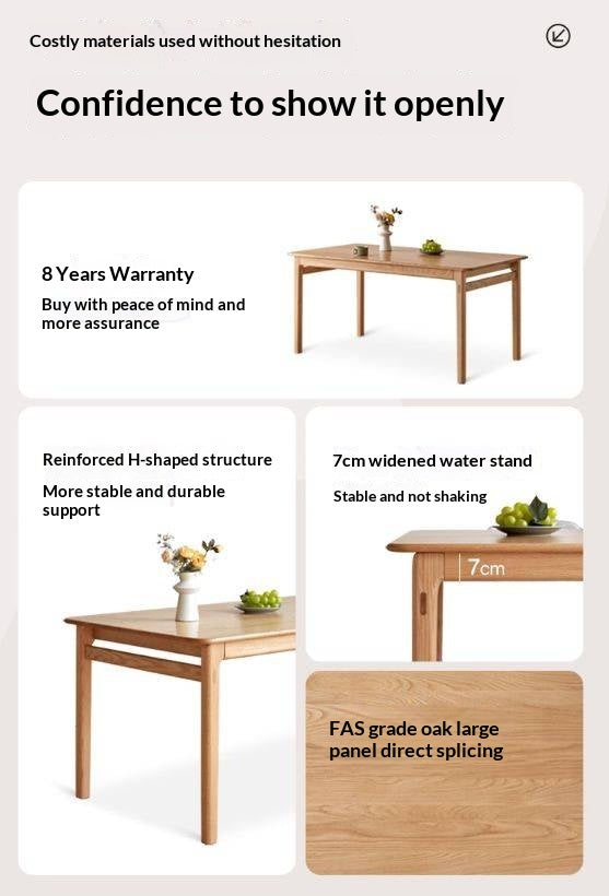 Oak Solid Wood Modern Minimalist Long Dining Table