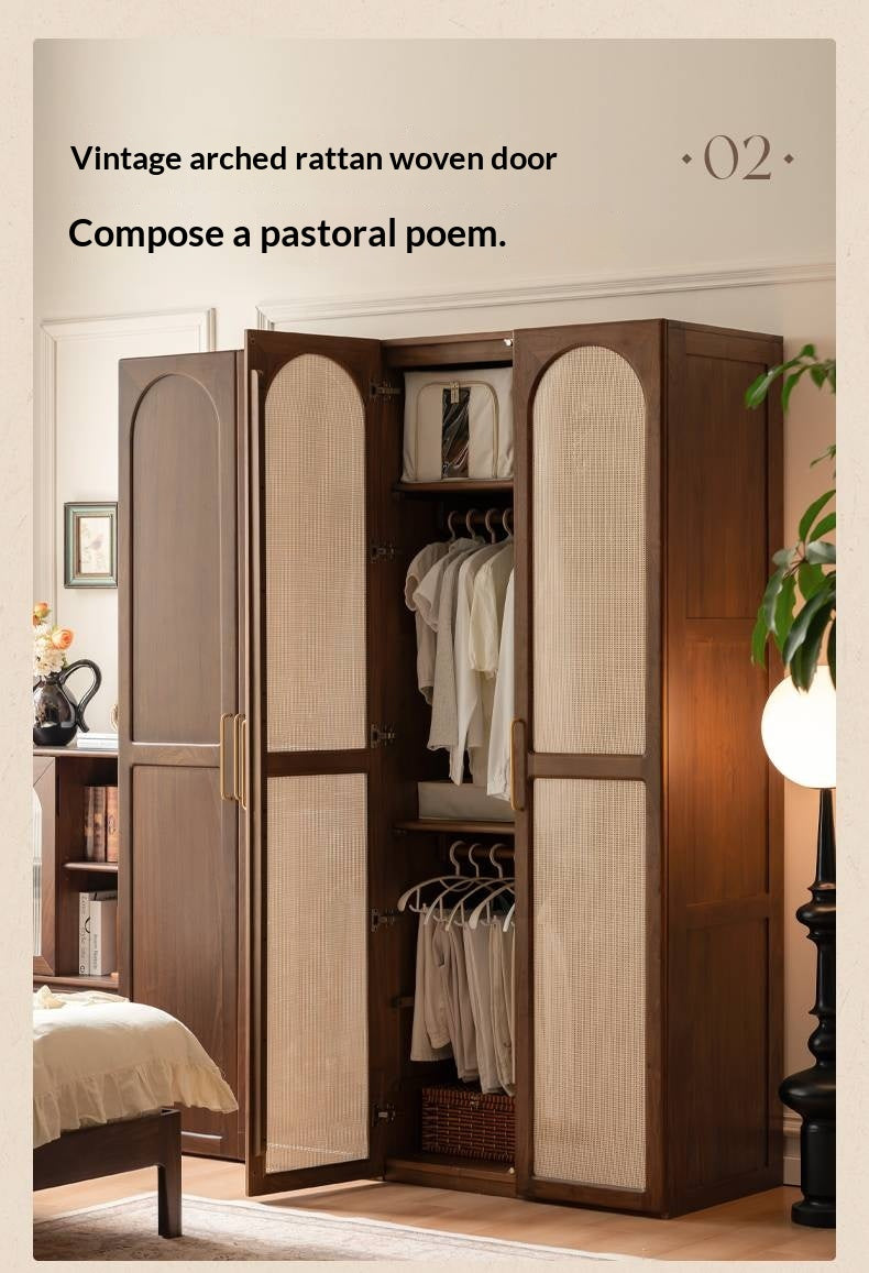 Black Walnut Solid Wood Wardrobe In Vintage Style