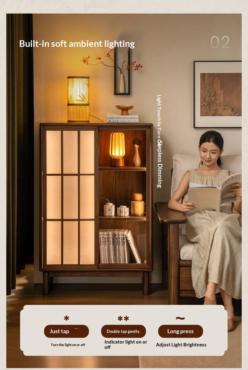 Black Walnut Solid Wood Sliding Door Side Cabinet