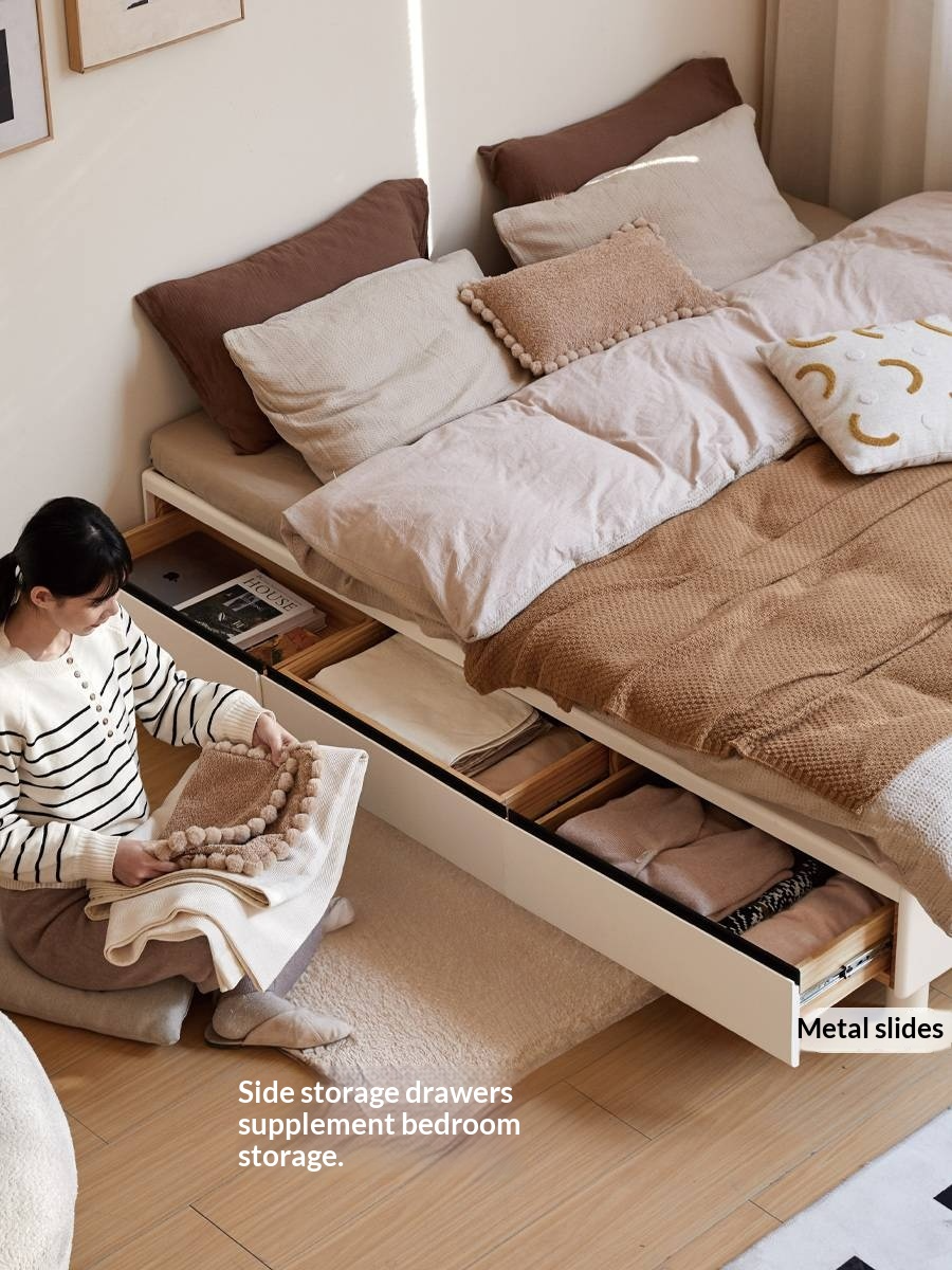 Rubberwood Solid Wood Platform Bed, Headboard-Free Box Bed