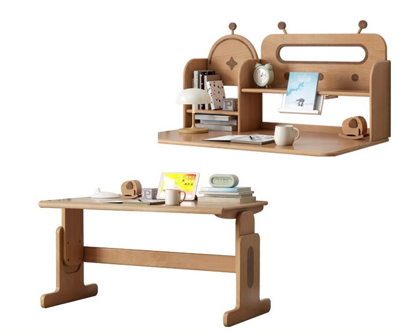 Beech Solid Wood Lifting Desk Bookshelf Combination