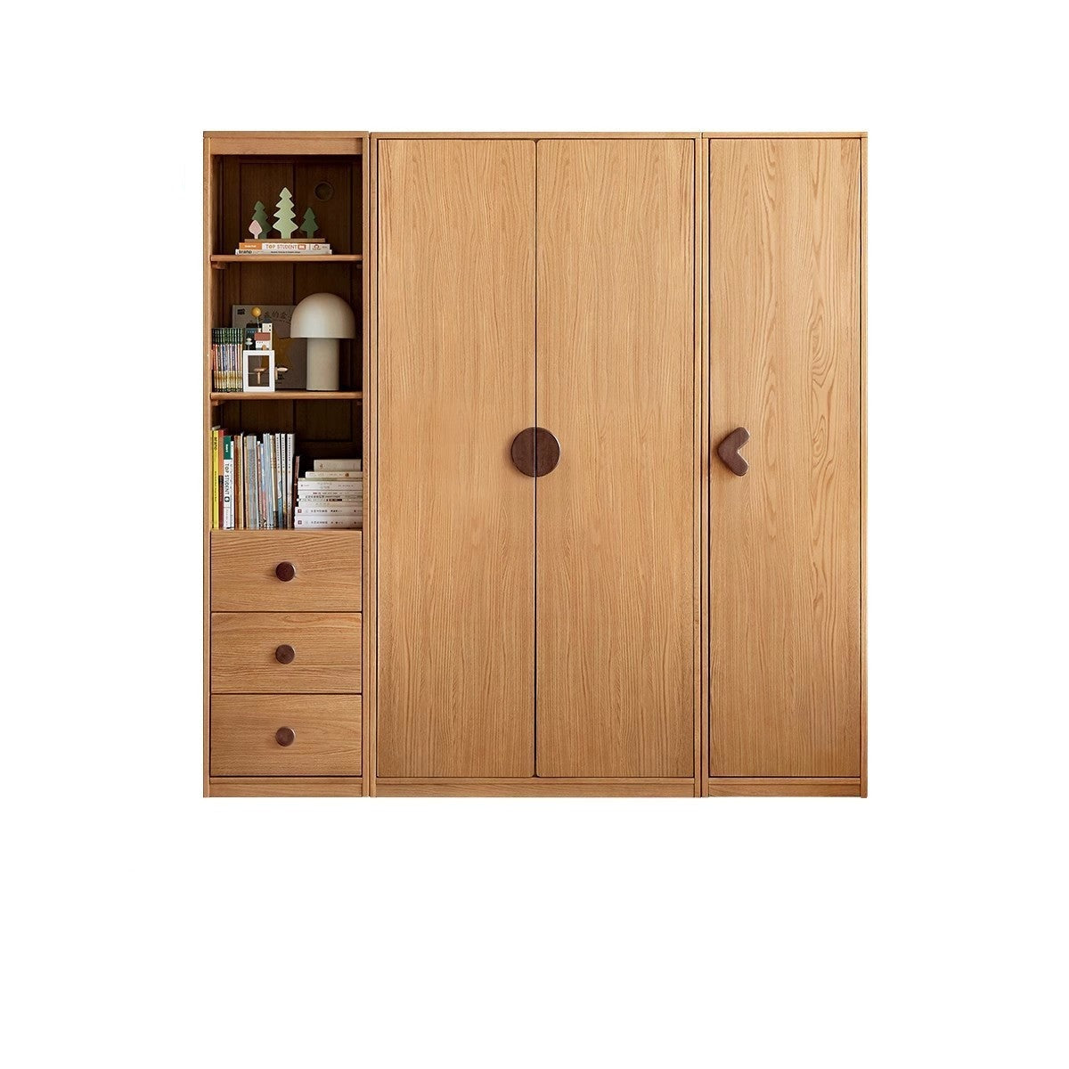 Oak Solid Wood Children's Wardrobe, Bookcase Combination