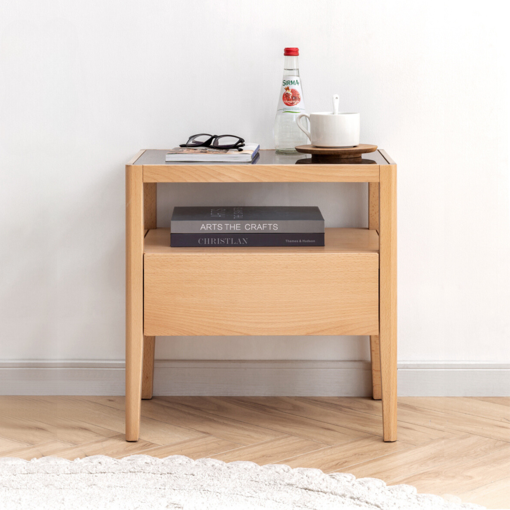 Beech Solid Wood Nightstand, Small Side Table