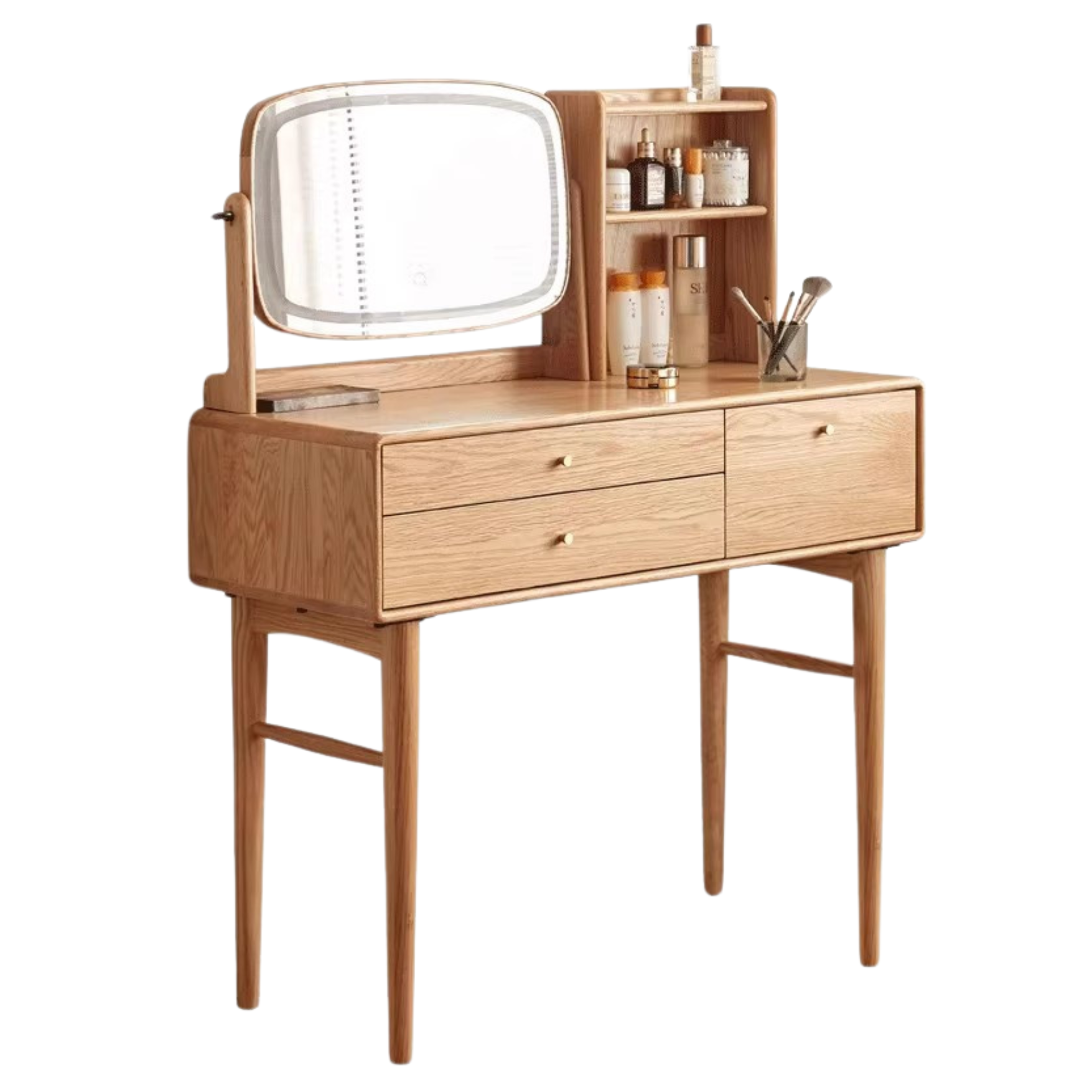 Oak, Ash Solid Wood Vanity Table Lighted Makeup Mirror.