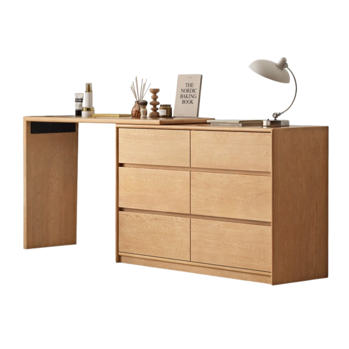 Oak, Solid Rubberwood Dressing Table L-Shaped Corner