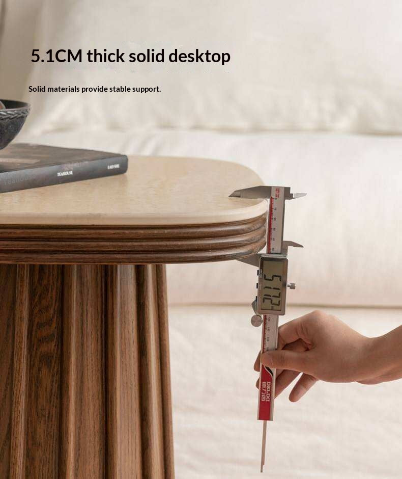 Oak Solid Wood Square Side Table with Silent Style and Rock Slab Design