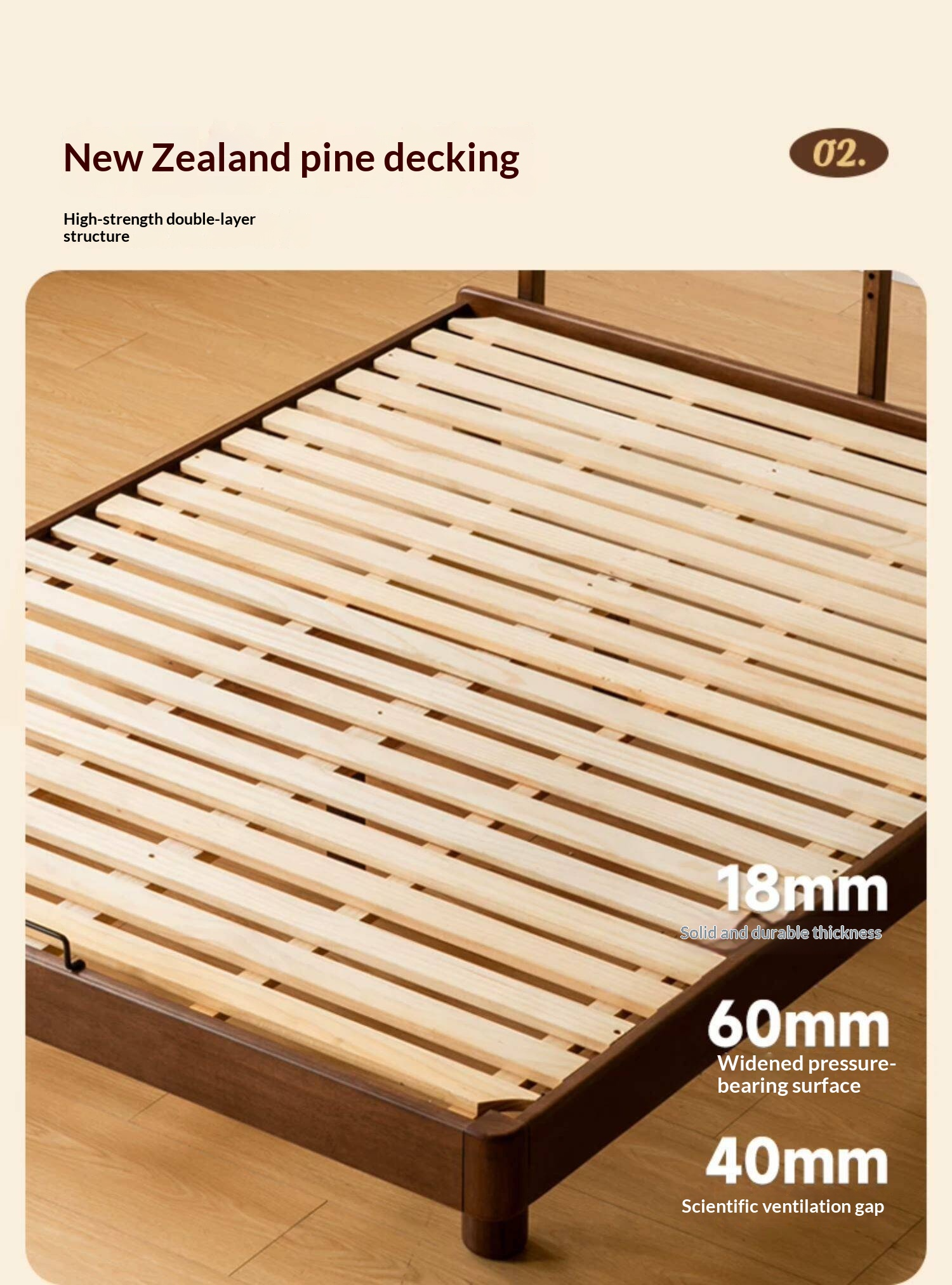 Rubberwood Solid Wood Low Kids Bed with Removable Legs and Adjustable Headboard Height