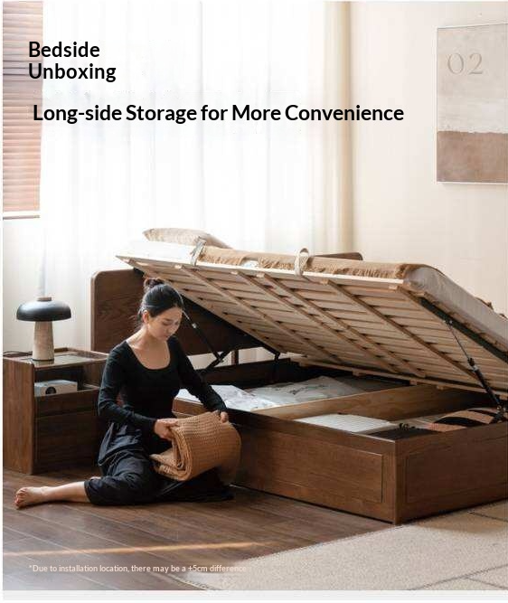 Oak Solid Wood Modern Simple Double Storage Box Bed