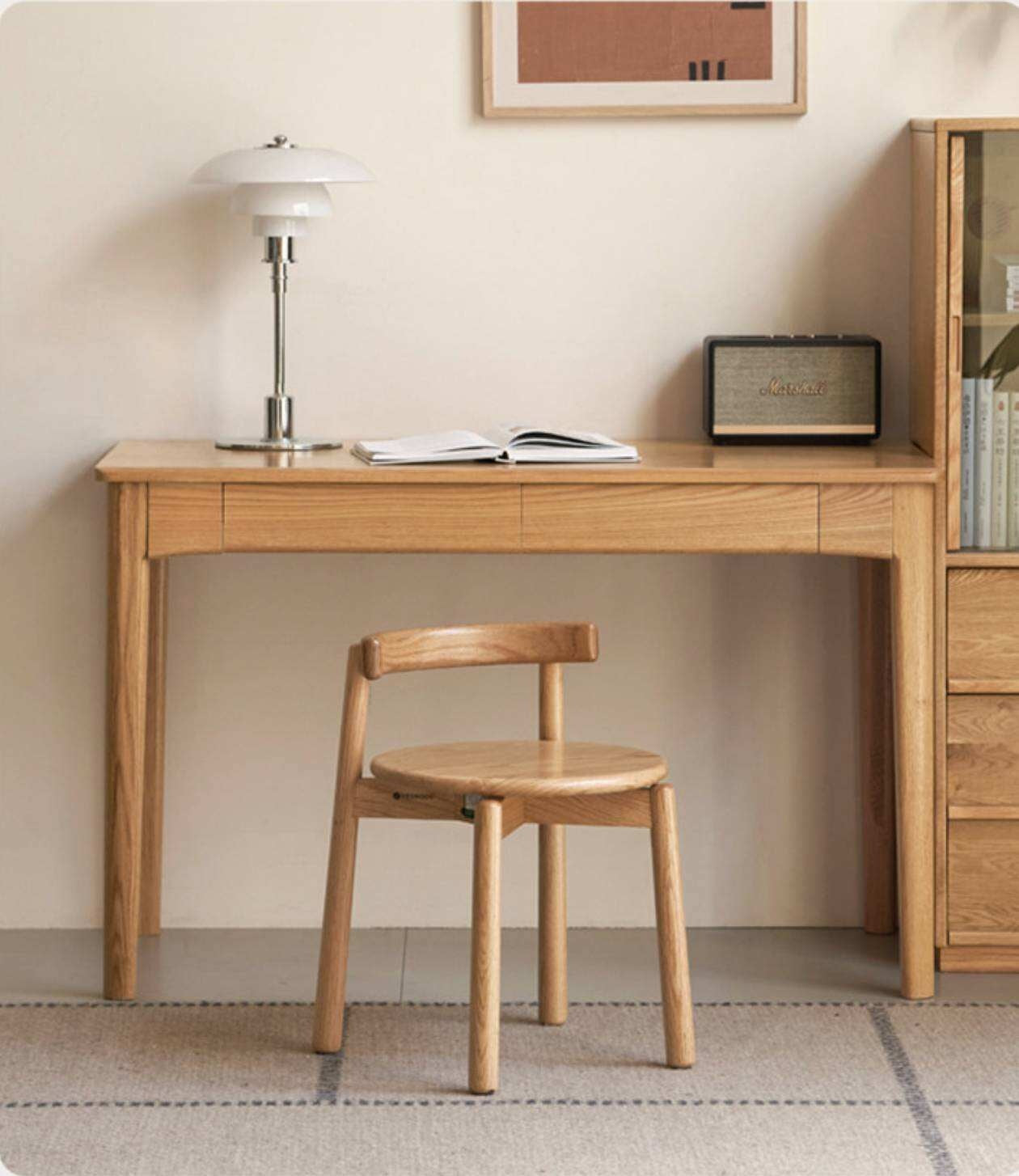 Black Walnut, Oak Solid Wood Low Back Makeup Stool with Round Seat