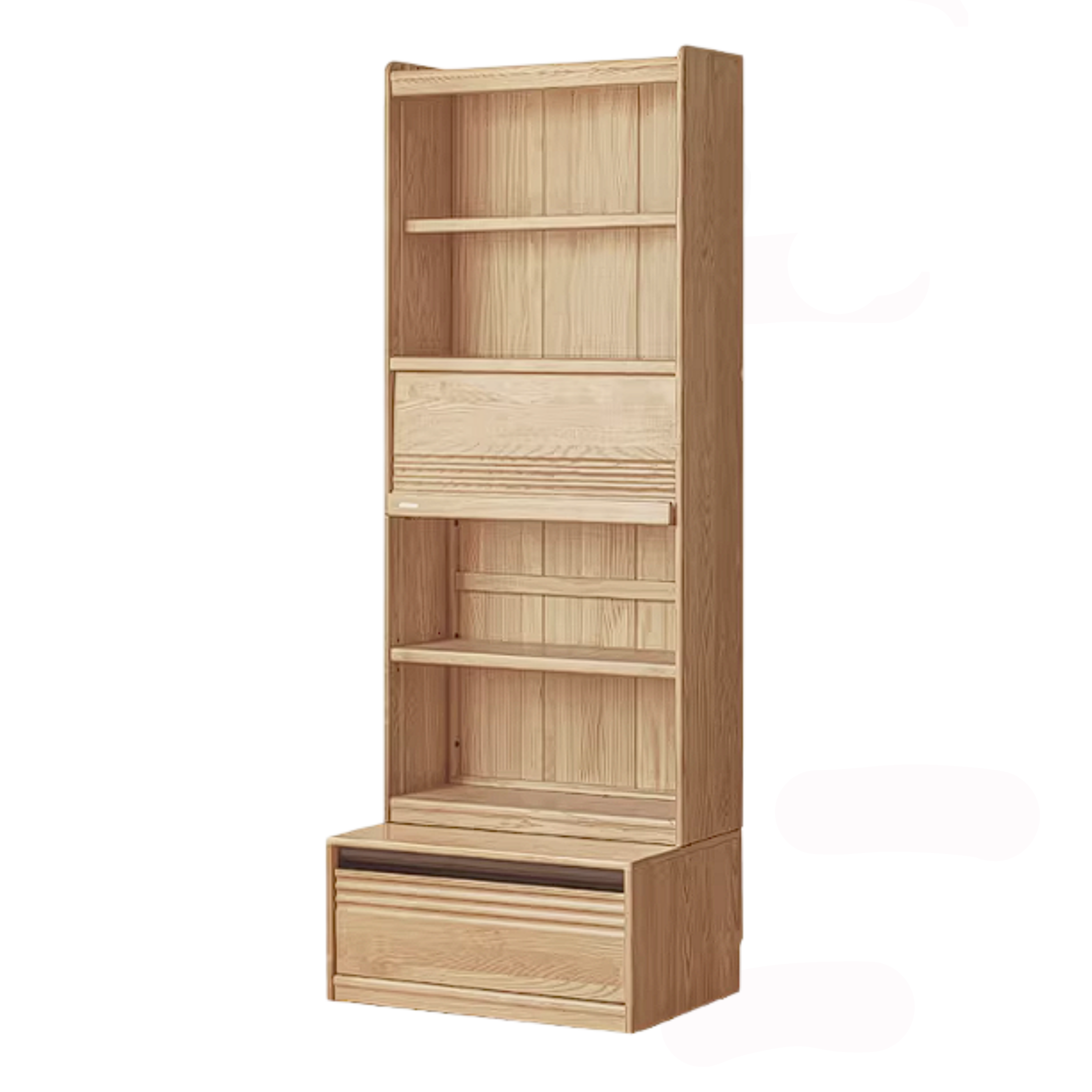 Ash Solid Wood Bookshelf with Wall Mounted Display Cabinet Design