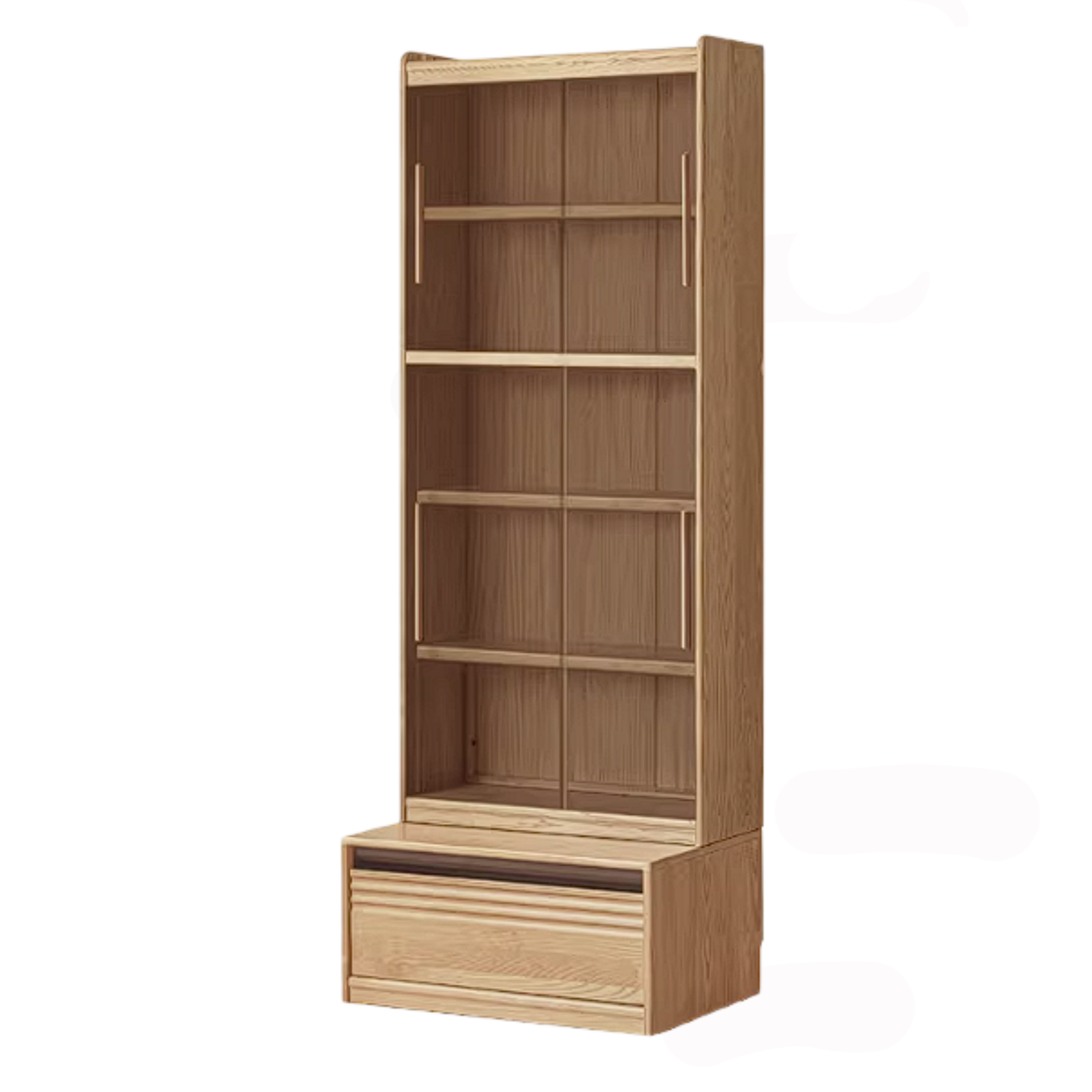 Ash Solid Wood Bookshelf with Wall Mounted Display Cabinet Design