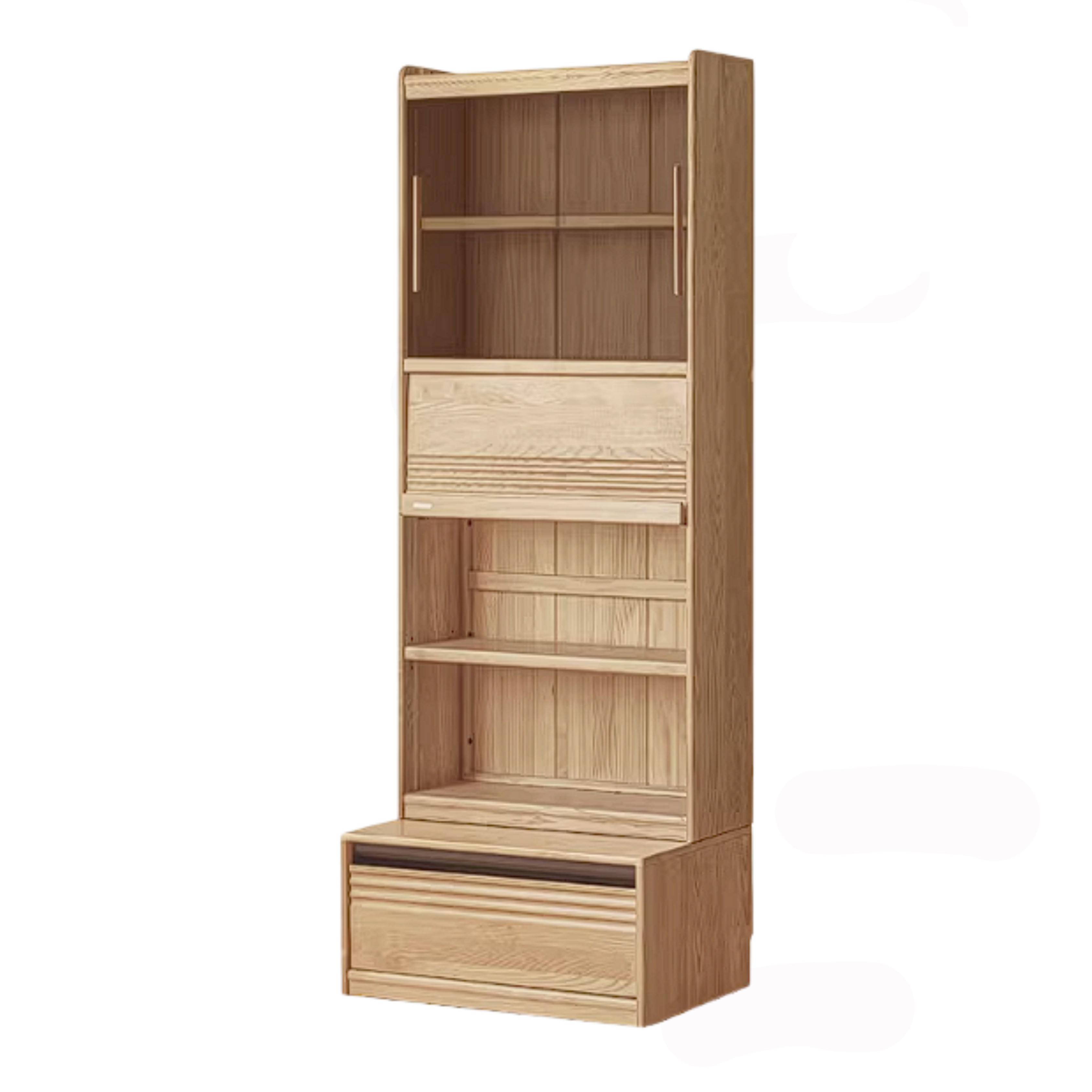 Ash Solid Wood Bookshelf with Wall Mounted Display Cabinet Design