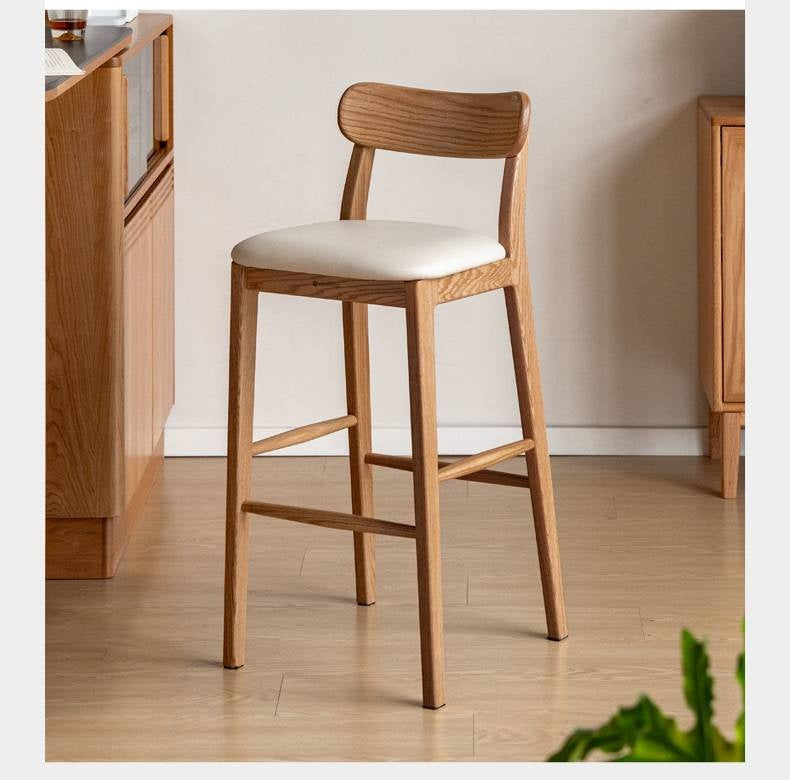 Set 3 pcs Cherry, Ash Solid Wood Modern Bar Stool, Height Chair for Kitchen Island