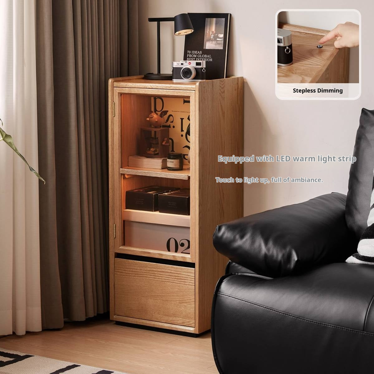 Oak Solid Wood Modern Side Cabinet.