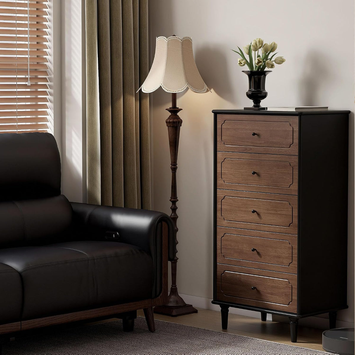 Ash, Rubberwood Solid Wood French Retro Chest of Drawers