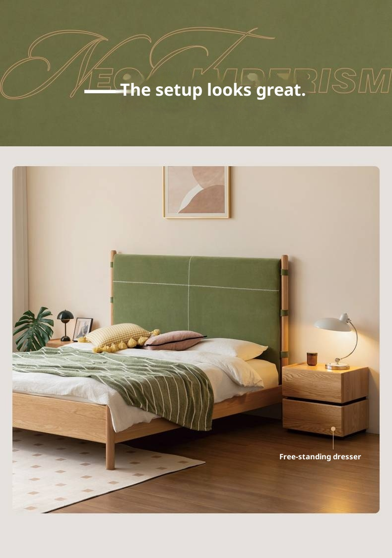 Oak Solid Wood Soft High Backrest Bed Modern Minimalist